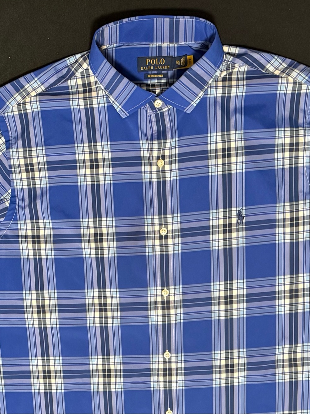 Polo Ralph Lauren Men's Performance Stretch Blue Plaid Long Sleeve Shirt XXL 2XL